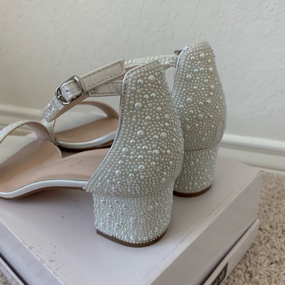 White beaded 2 in wedding heel